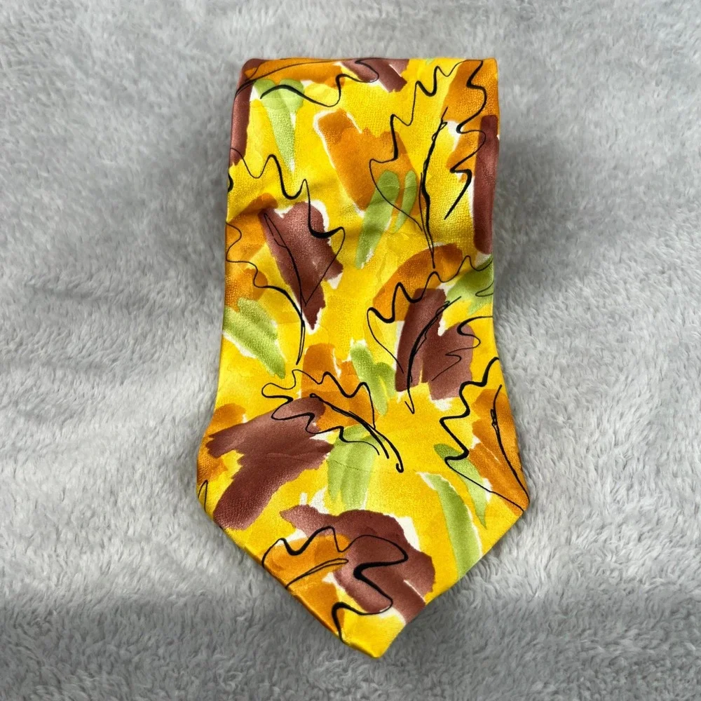 Vintage J Garcia California Mission Silk Necktie Yellow Abstract Leaf Mens Art